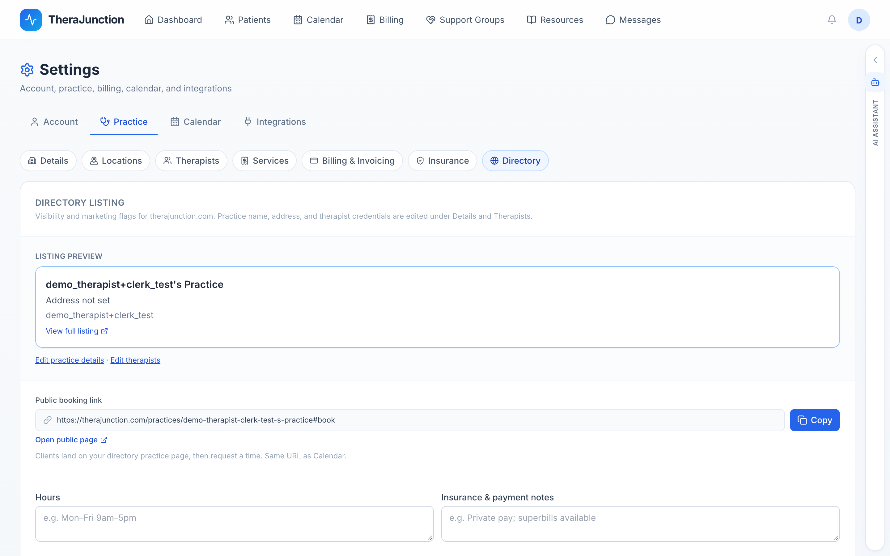 Directory listing preview and public booking link