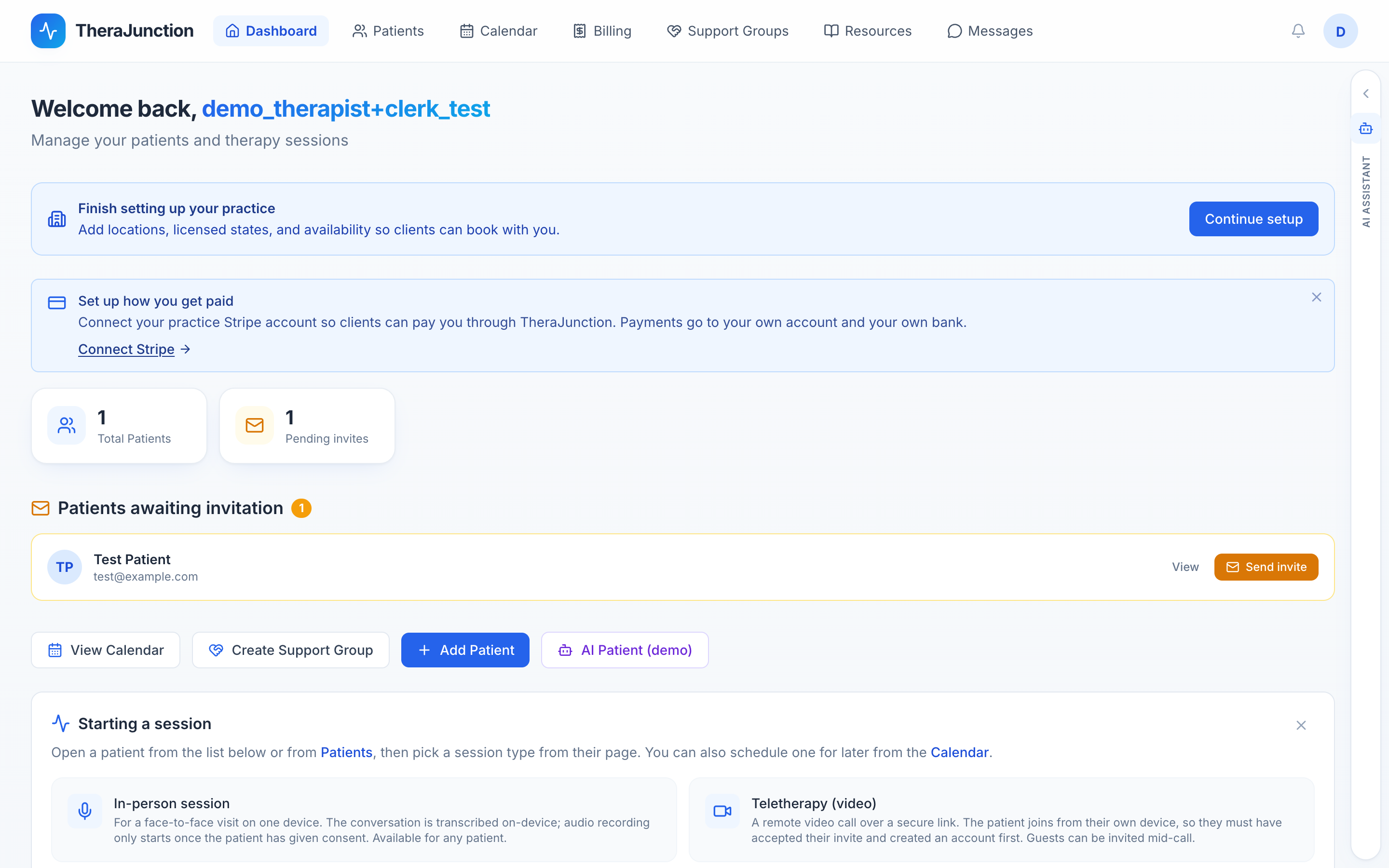 Therapist dashboard