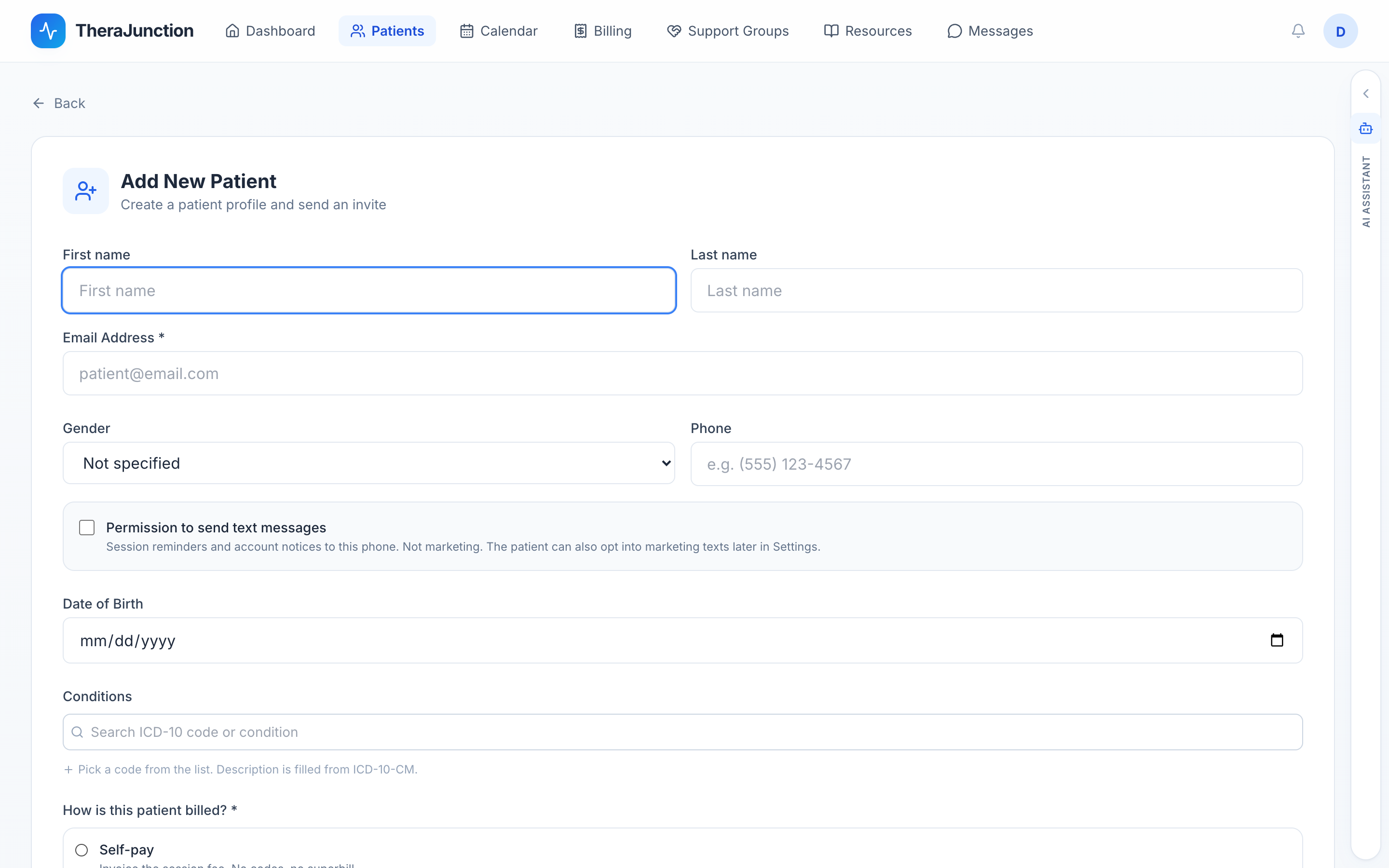 Add New Patient form