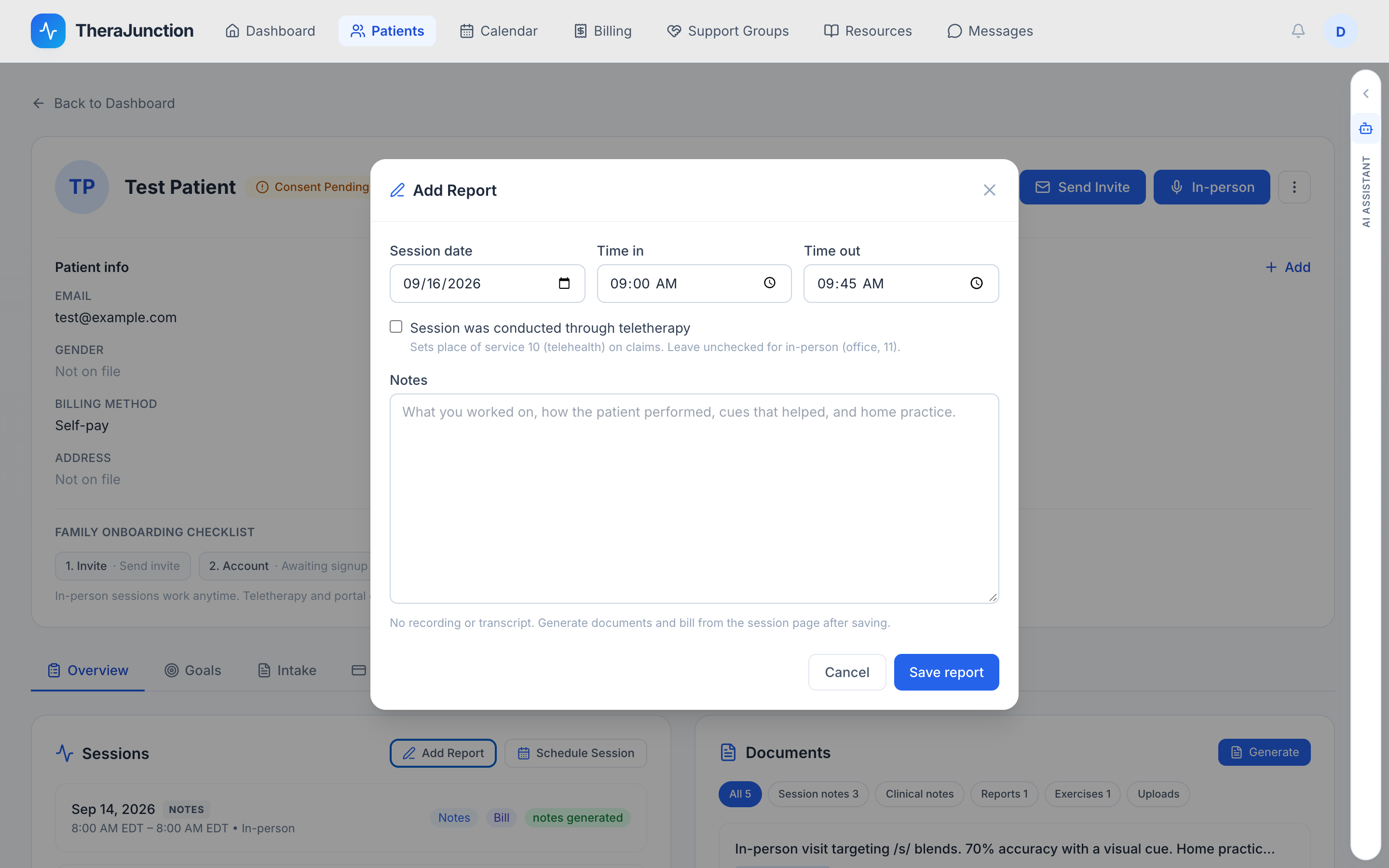 Add Report modal